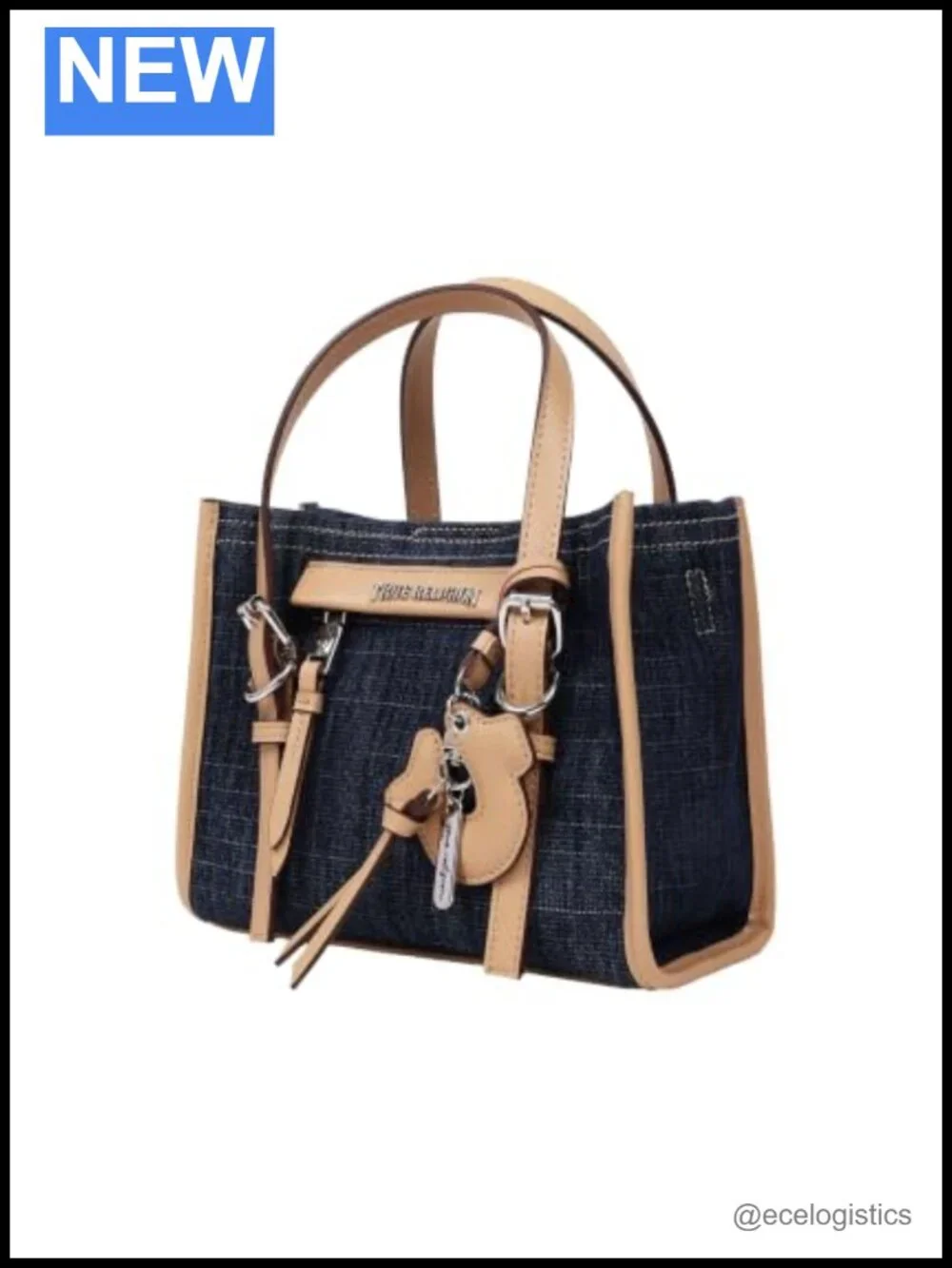 Denim Mini Tote Bag with Horseshoe Charm - Crossbody